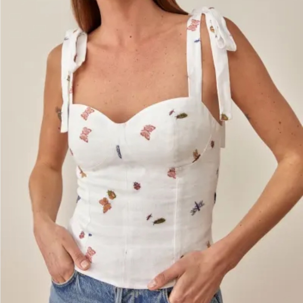 Reformation 100% Linen Jaxon Top Ladybugs NWT 148$ - Picture 3 of 6